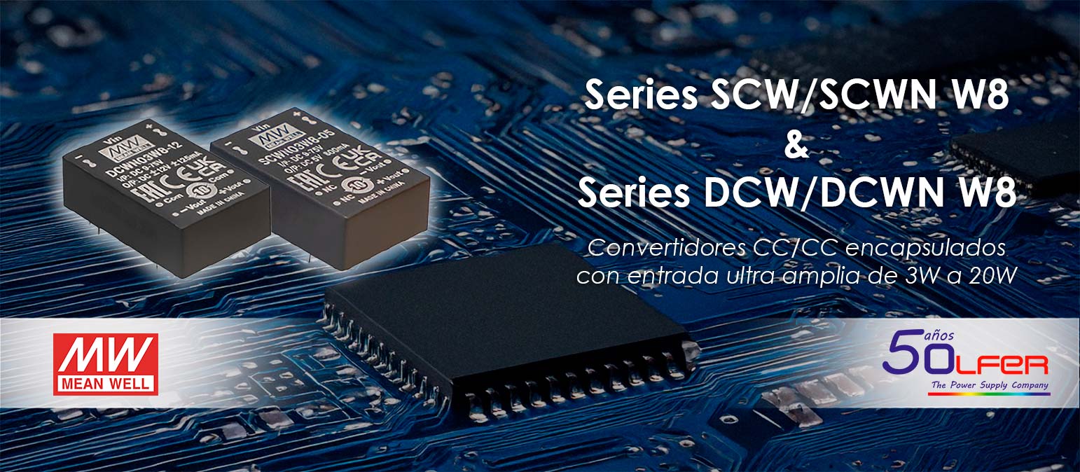 Series SCW/ SCWN/ DCW/ DCWN W8: Convertidores CC/CC encapsulados 